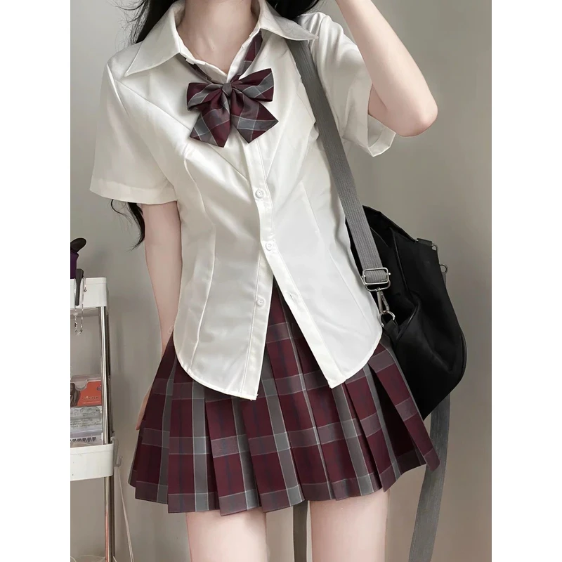 原创JK衬衫白色白月光学院风纯色尖领百搭日系短袖衬衣修身上衣