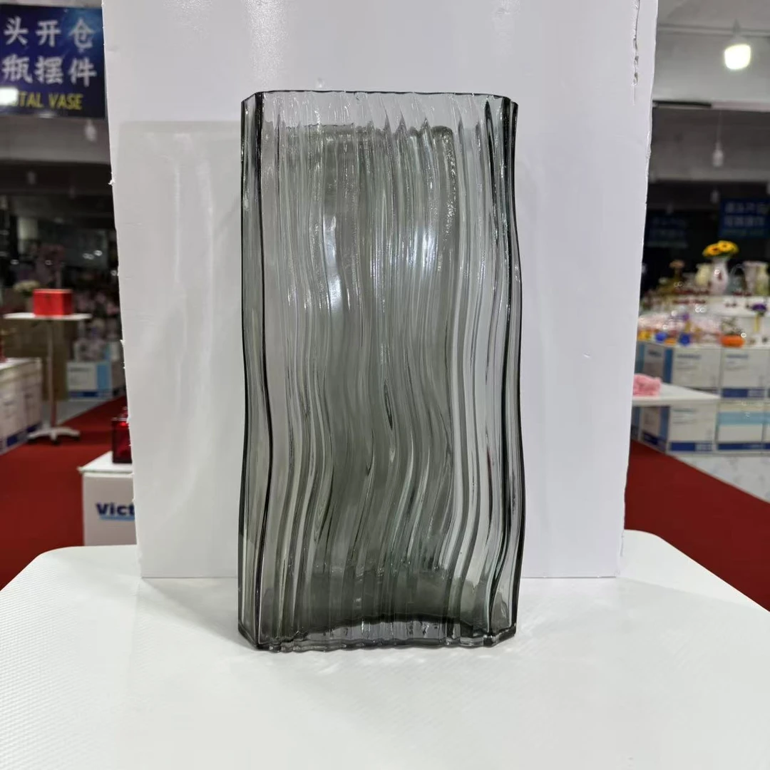 JMU外贸灰色大号竖纹大口径插花花瓶