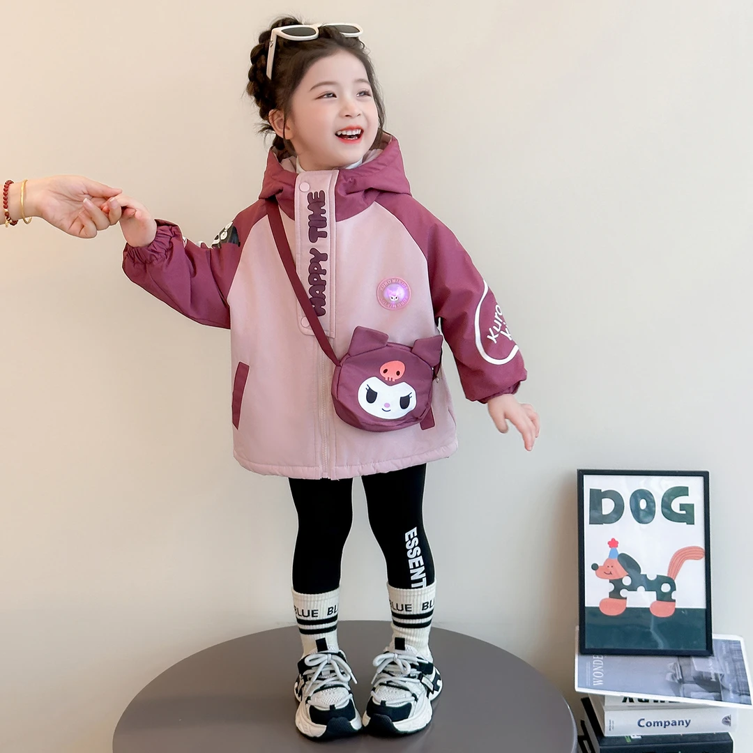 女童秋冬季库洛米外套女宝宝冬款连帽加厚棉衣女孩冬装保暖冲锋衣