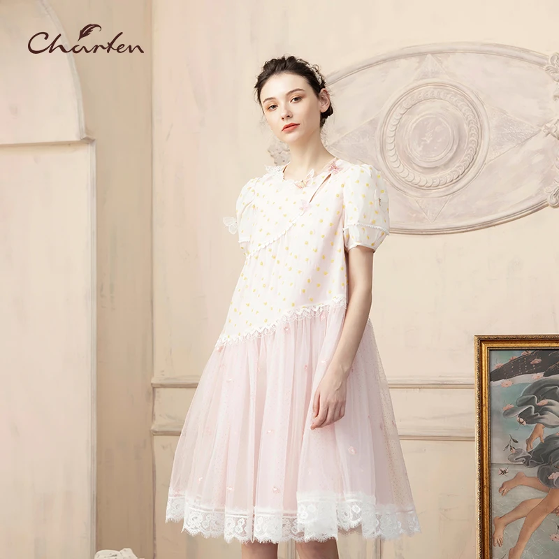 【媛媛专享】朝峰夏短袖气质蕾丝连衣裙CFD2F329-3058G