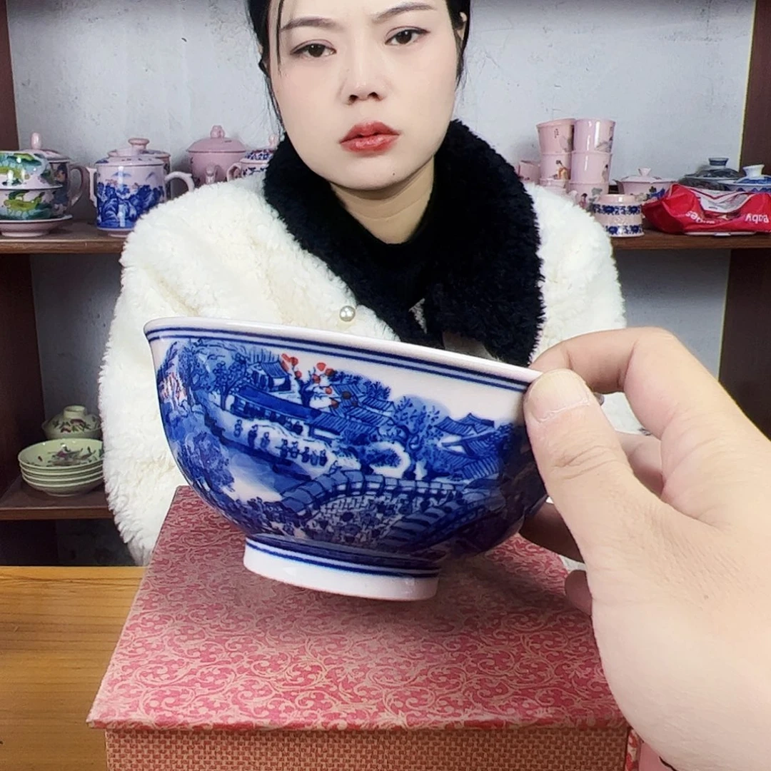 摆件陶景德镇红xixi清明上河图6寸碗