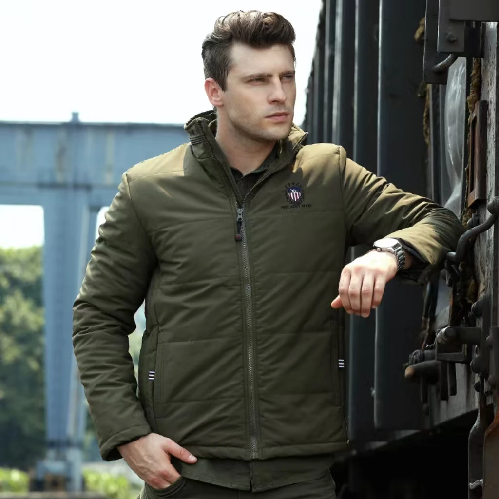 男款户外休闲军绿色舒适冬季立领保暖棉衣6351