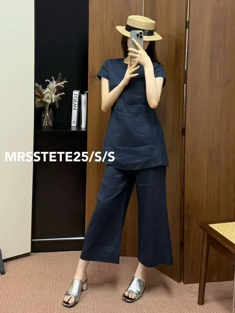 简约亚麻套装女夏季舒适百搭无袖上衣搭配阔腿裤