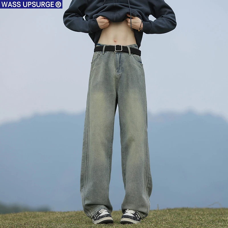 WASS UPSURGE美式高街牛仔裤男2025新款潮牌水洗宽松直筒阔腿百搭