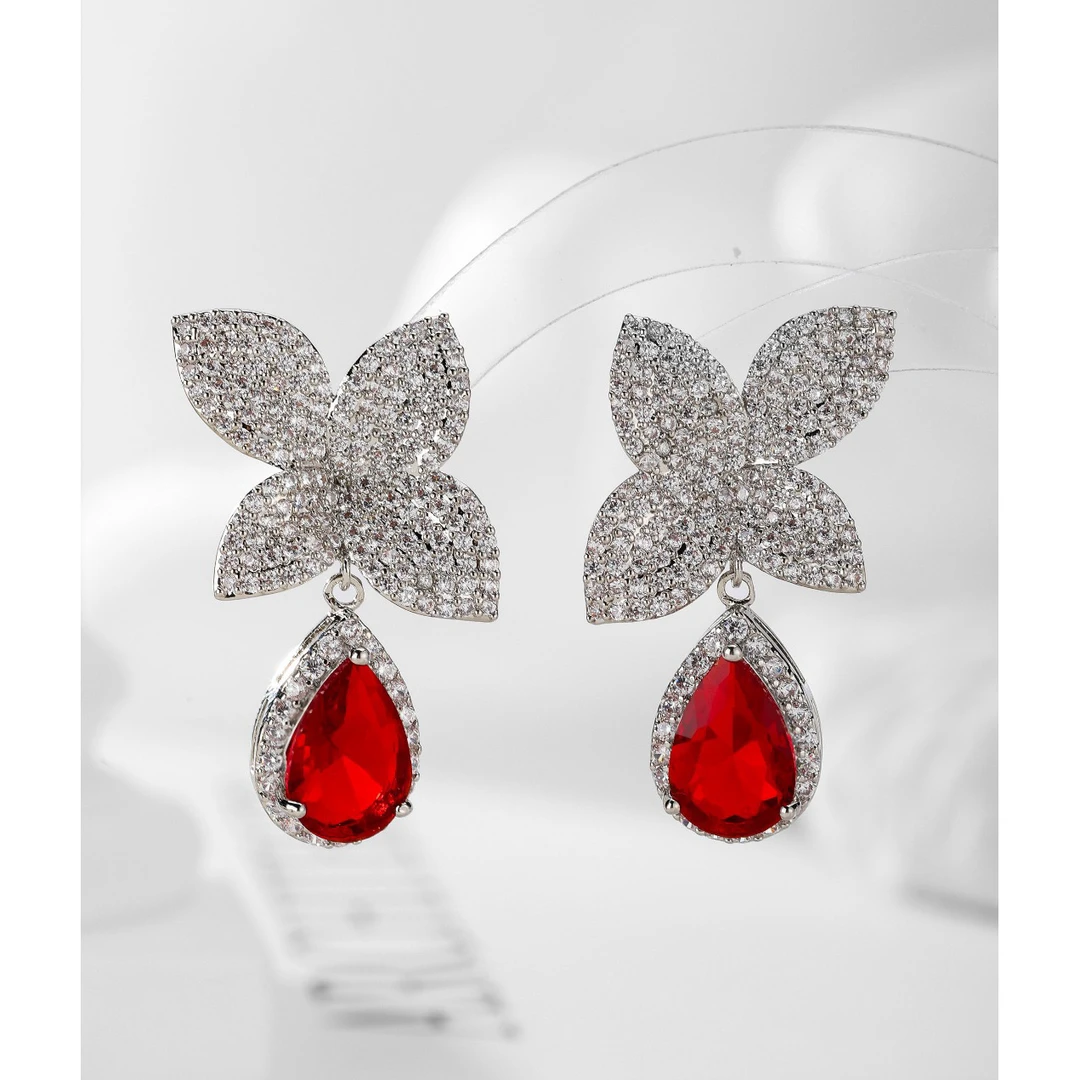 合金合成锆石耳饰 2902高级轻奢时尚花朵水滴耳饰