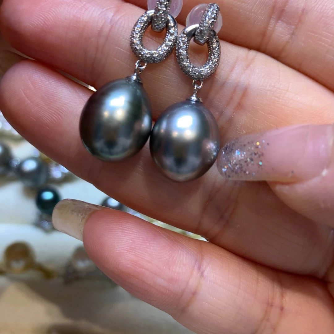 银S925镶嵌海水珍珠耳饰