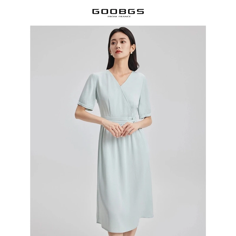【小余专属】谷邦GOOBGS 醋酸V领短袖连衣裙 G3242306-A