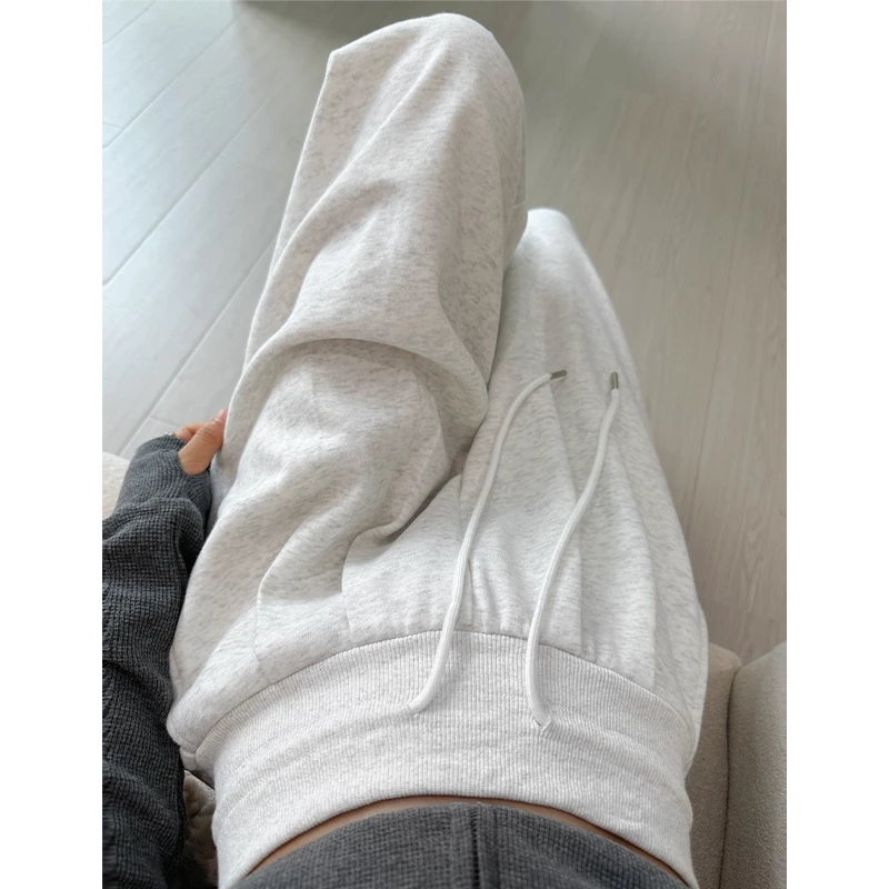 白灰色阔腿裤女2025夏季新款小个子高腰垂感直筒休闲春秋运动卫裤