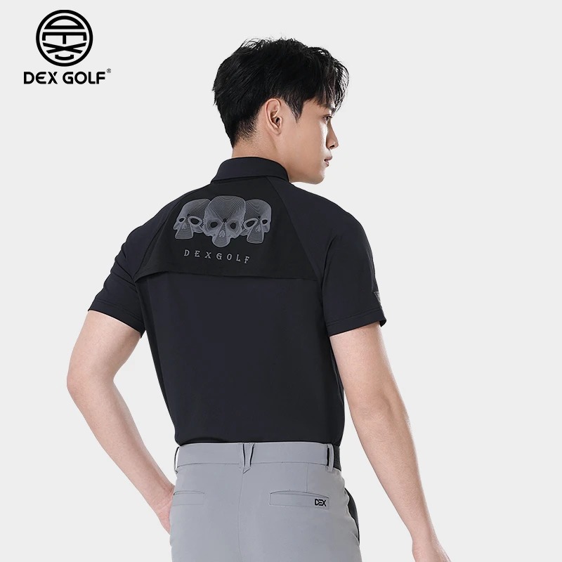 DEXGOLF高尔夫男夏季短袖T恤1259个性骷髅头印花翻领上衣男女同款