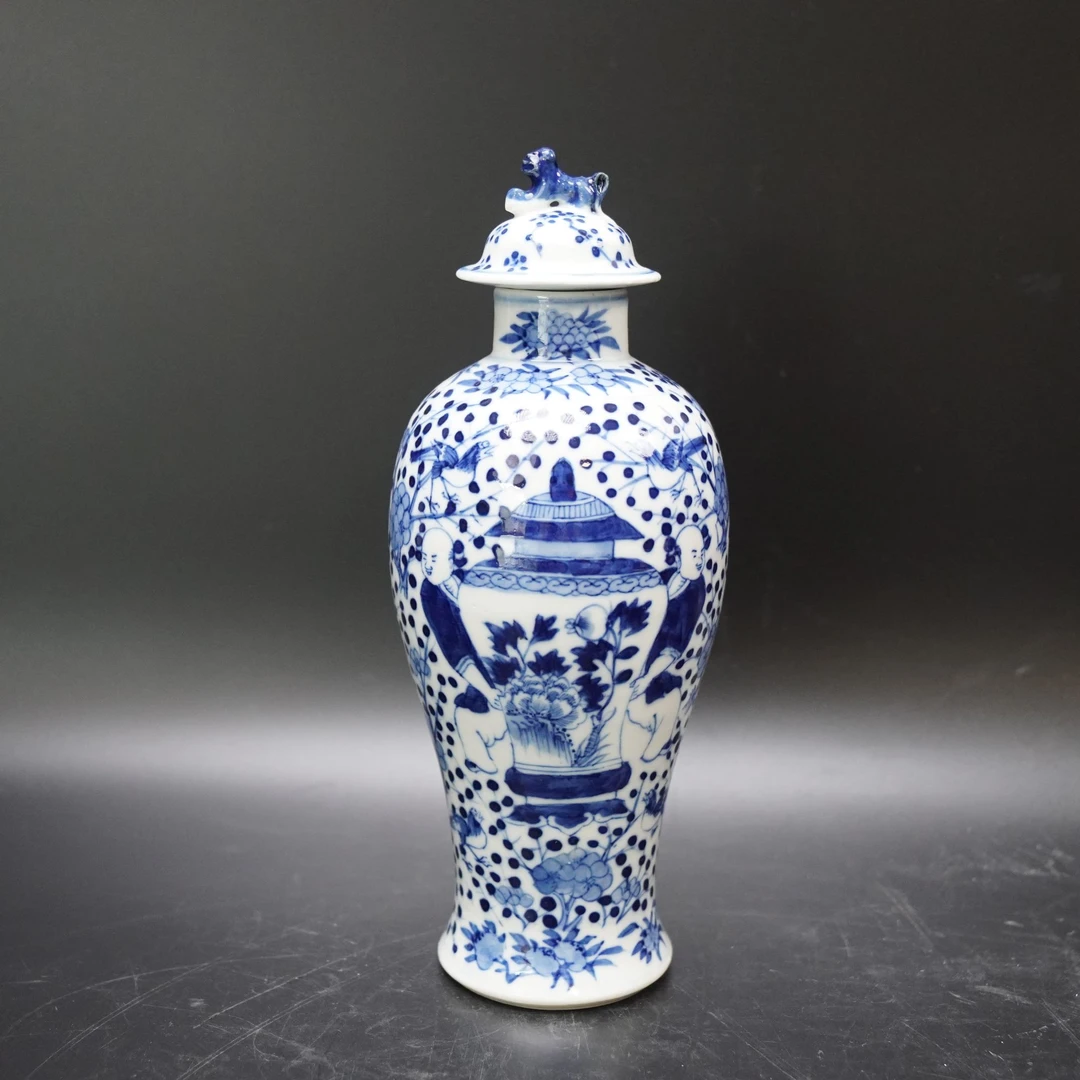 Lot.25080879清光绪青花四海升平建军罐 高：约26cm