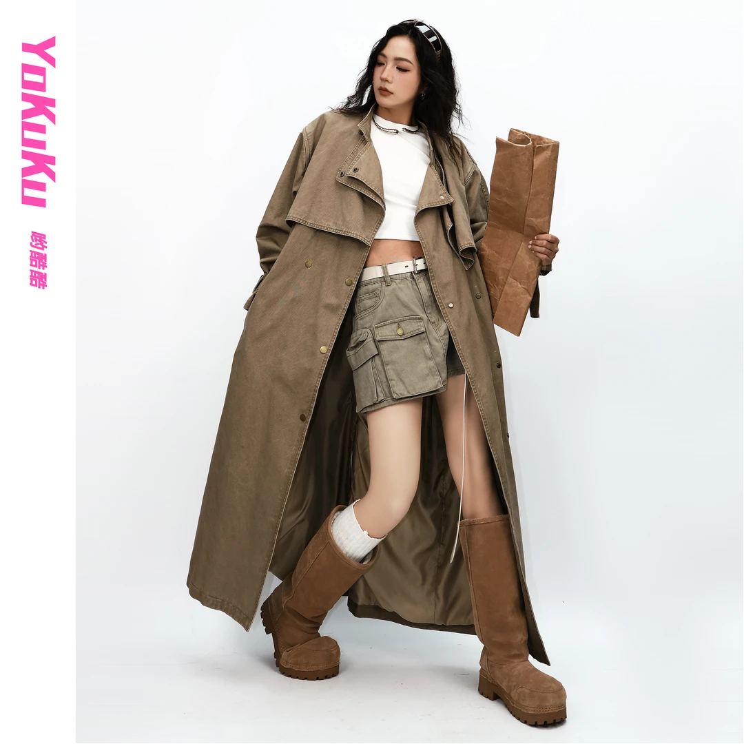 哟酷酷（巴黎歌剧院）秋冬防风大风衣街拍工装设计休闲宽松显瘦外套