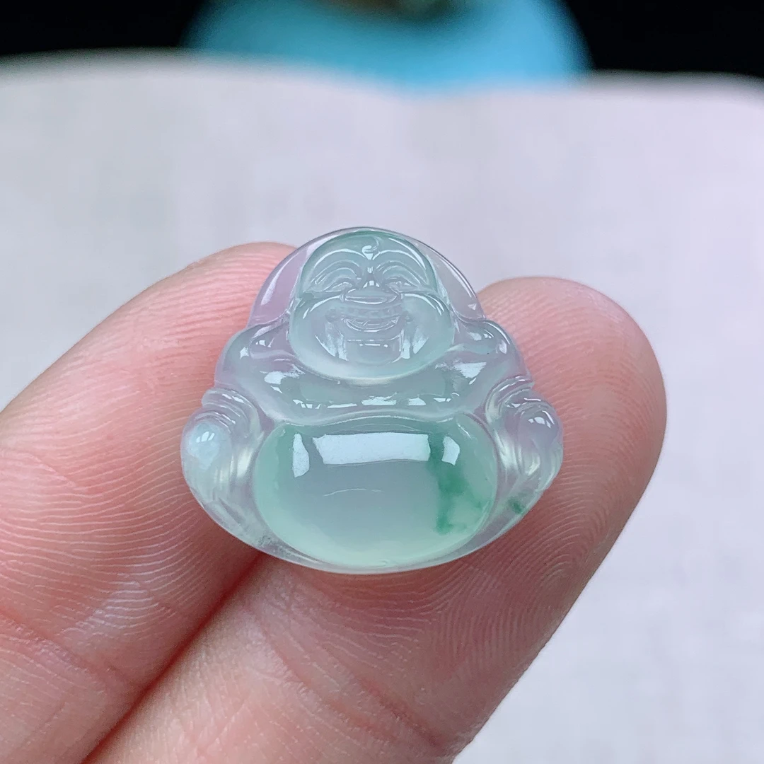 z缅甸天然翡翠A货17.5-19.3-5.8玉石冰种飘花小佛公吊坠礼物女士