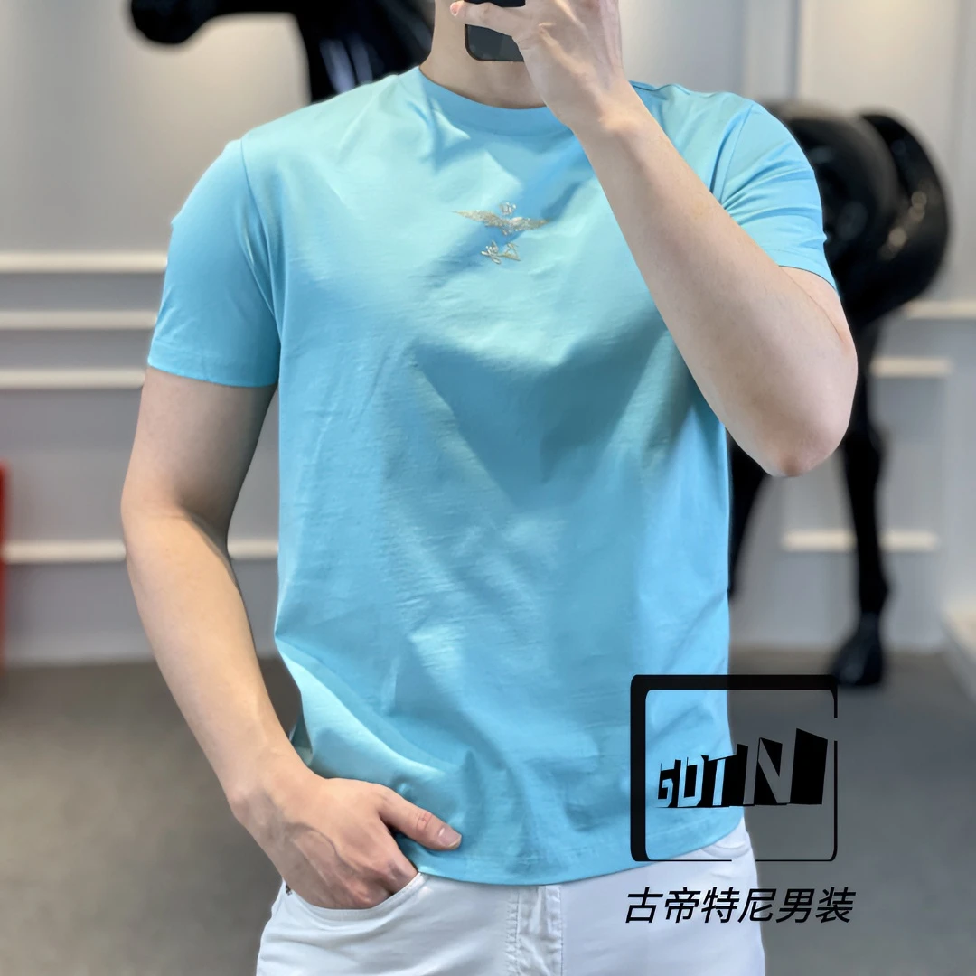 2023春夏新款男士潮流高定欧货时尚韩版百搭修身圆领短袖G+9815