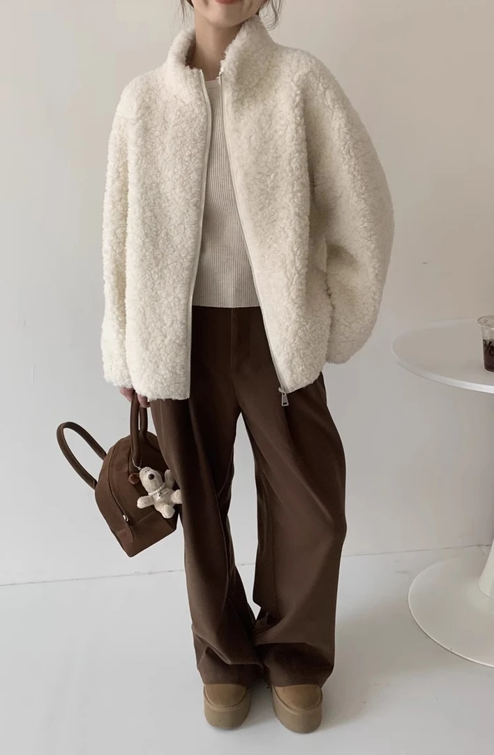 【冬日幻想】新款100澳洲进口绵羊毛皮草大衣皮毛一体外套简约保暖