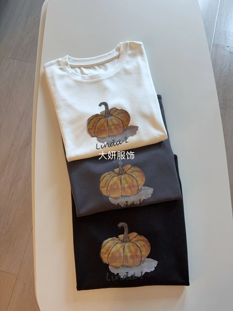 南瓜短袖T。品质面料！早秋圆领棉T恤简约百搭上衣2536