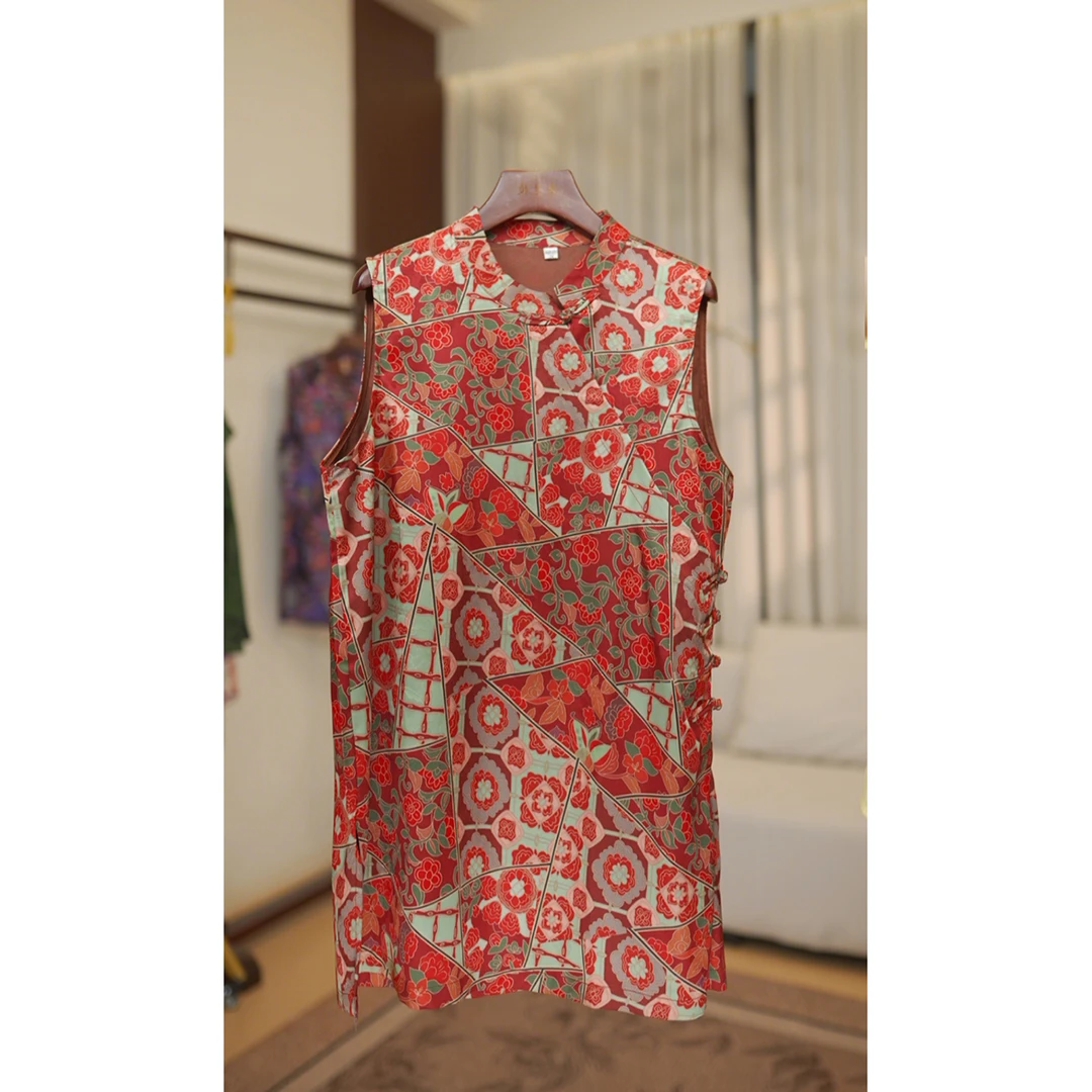 【番喜-奥黛风】2025夏季气质百搭时尚中式复古提花国风背心连衣裙