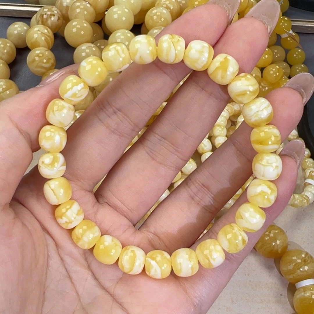 手链琥珀未镶嵌9.4瓷白虎皮