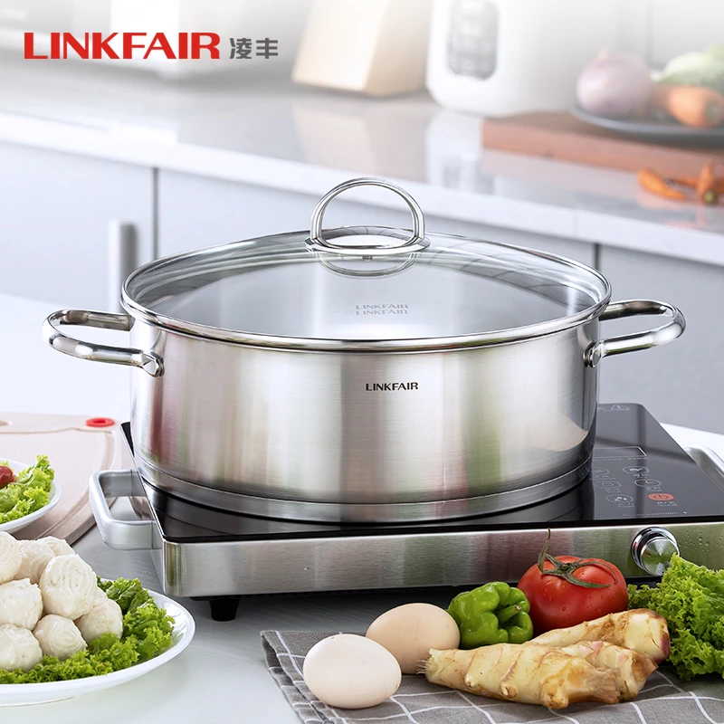 LINKFAIR凌丰304不锈钢火锅家用汤锅火锅盆打边炉电磁炉专用锅具