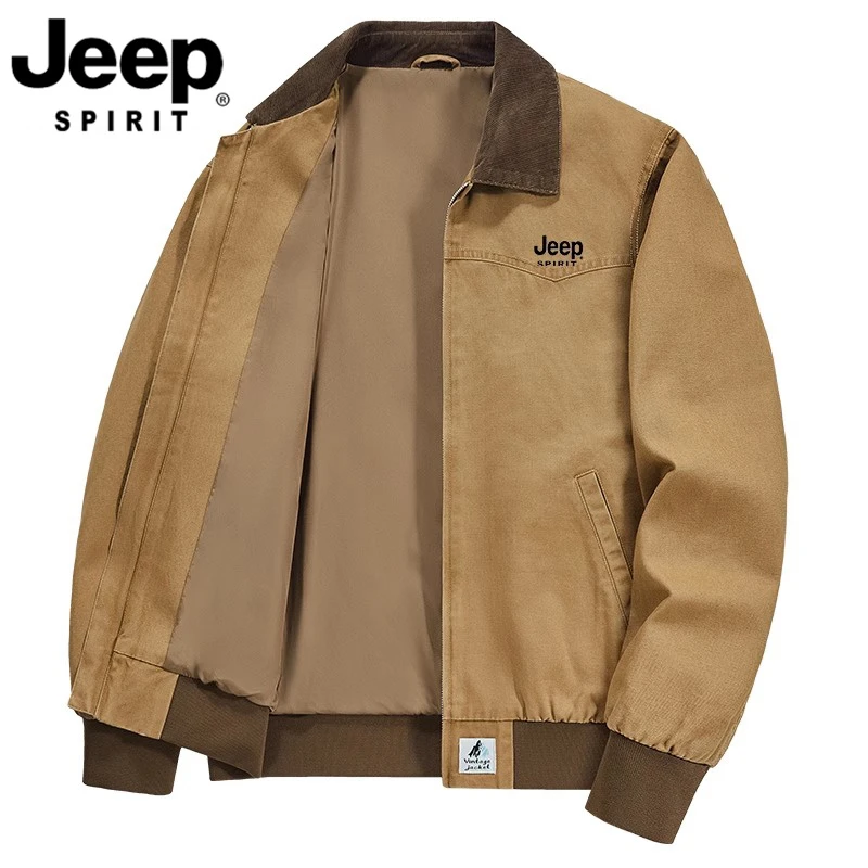 JEEPSPIRIT吉普男士春季夹克纯棉翻领休闲运动潮流时尚宽松男外套