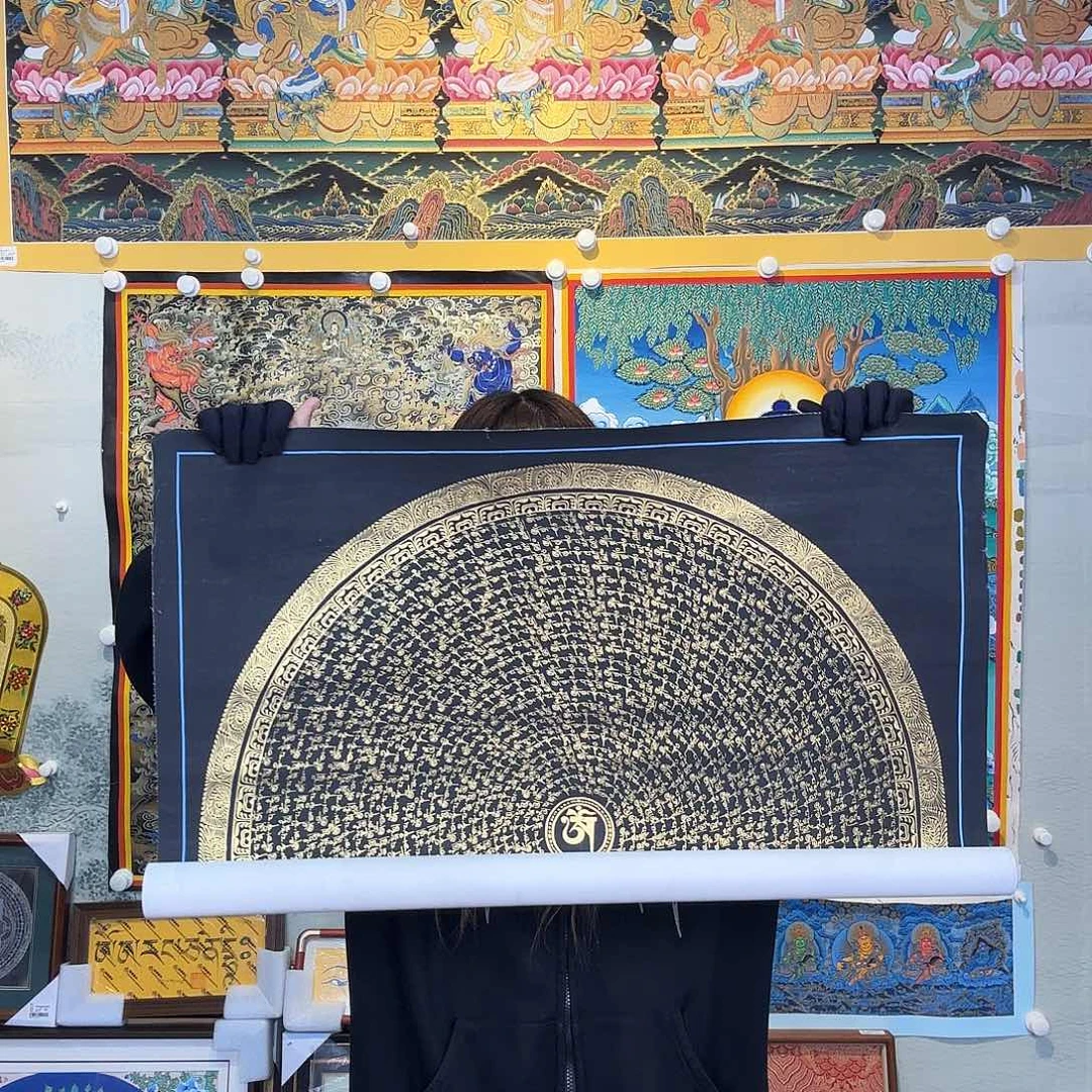 卷轴画纯手绘唐卡六字真言70厘米左右