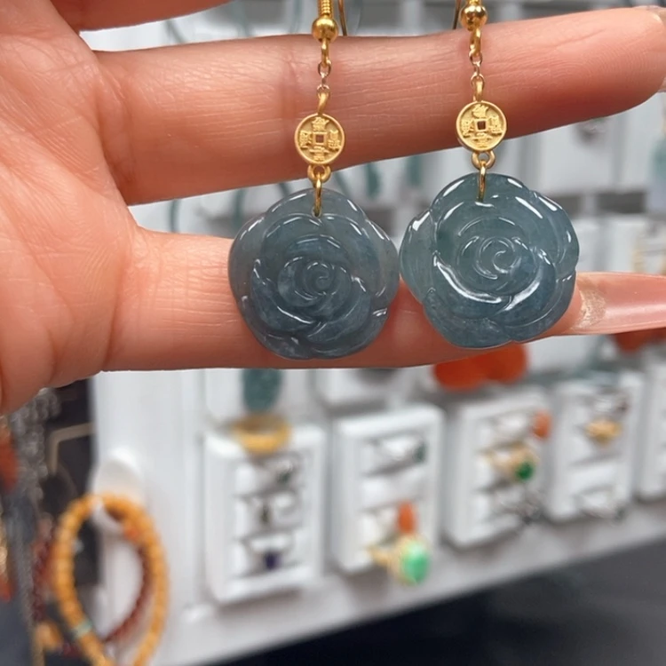 【闪购商品】翡翠耳饰银S925镀金镶嵌＇