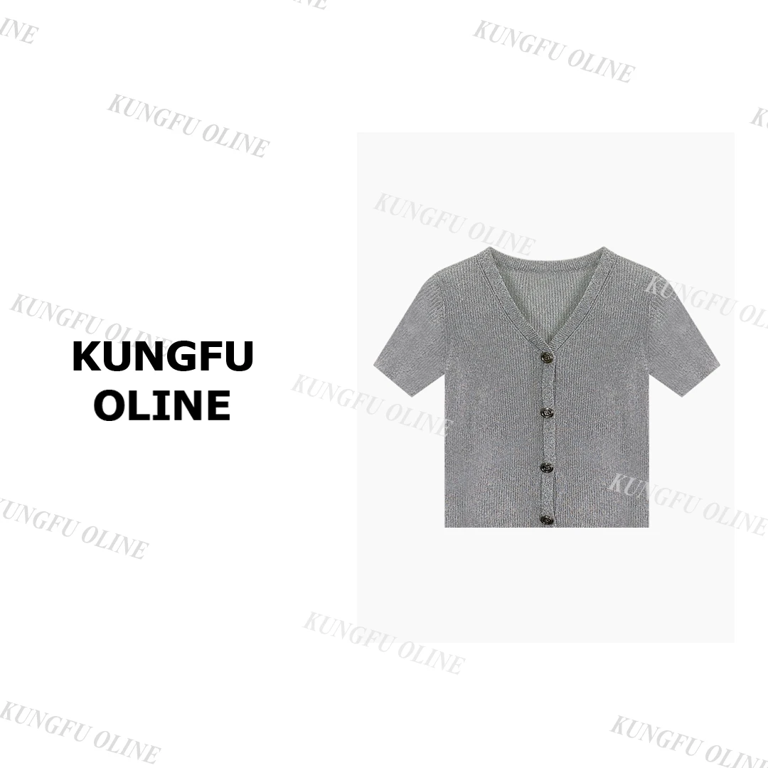 【小妖】KS3893开衫新款休闲针织衫女V领短袖气质上衣