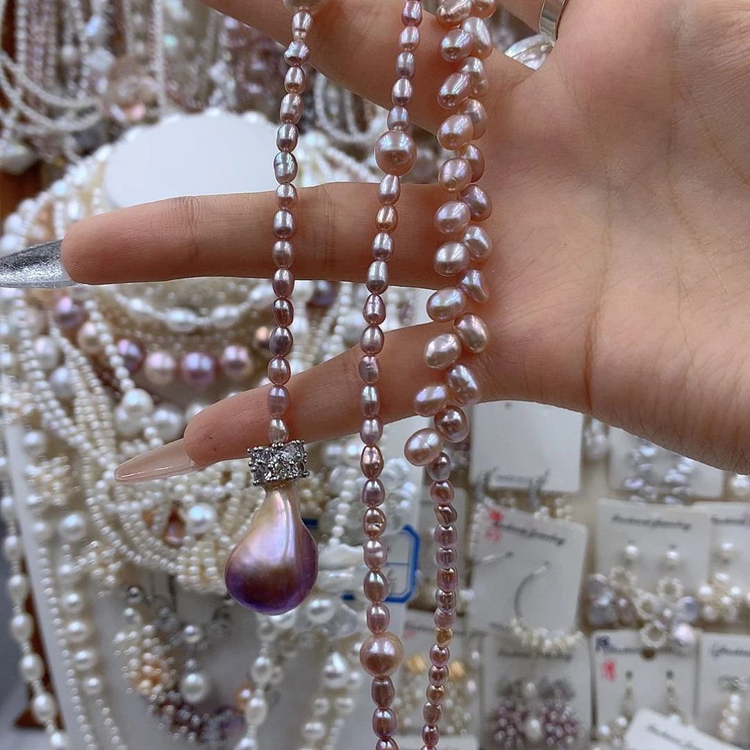 屏***8淡水珍珠项链耳饰银S925镶嵌