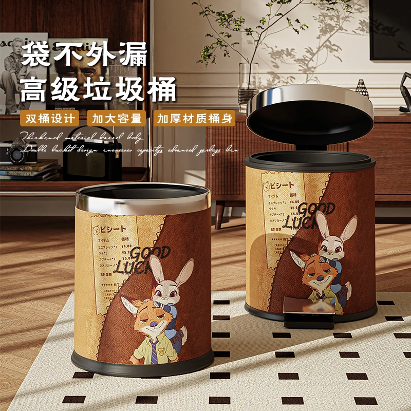 新款狐和兔防漏家用中国风加大客厅复古风卫生间可移动垃圾桶