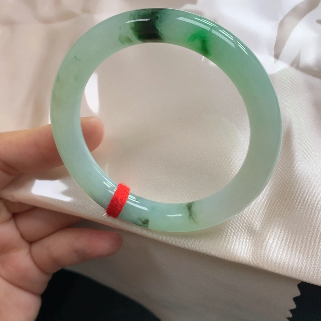 翡翠未镶嵌手镯9号54胖圆绿货