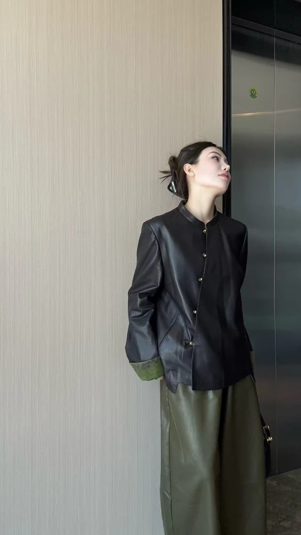 【亚楠本楠】国风皮衣◆新中式国风两面穿绵羊皮真丝皮衣外套8436