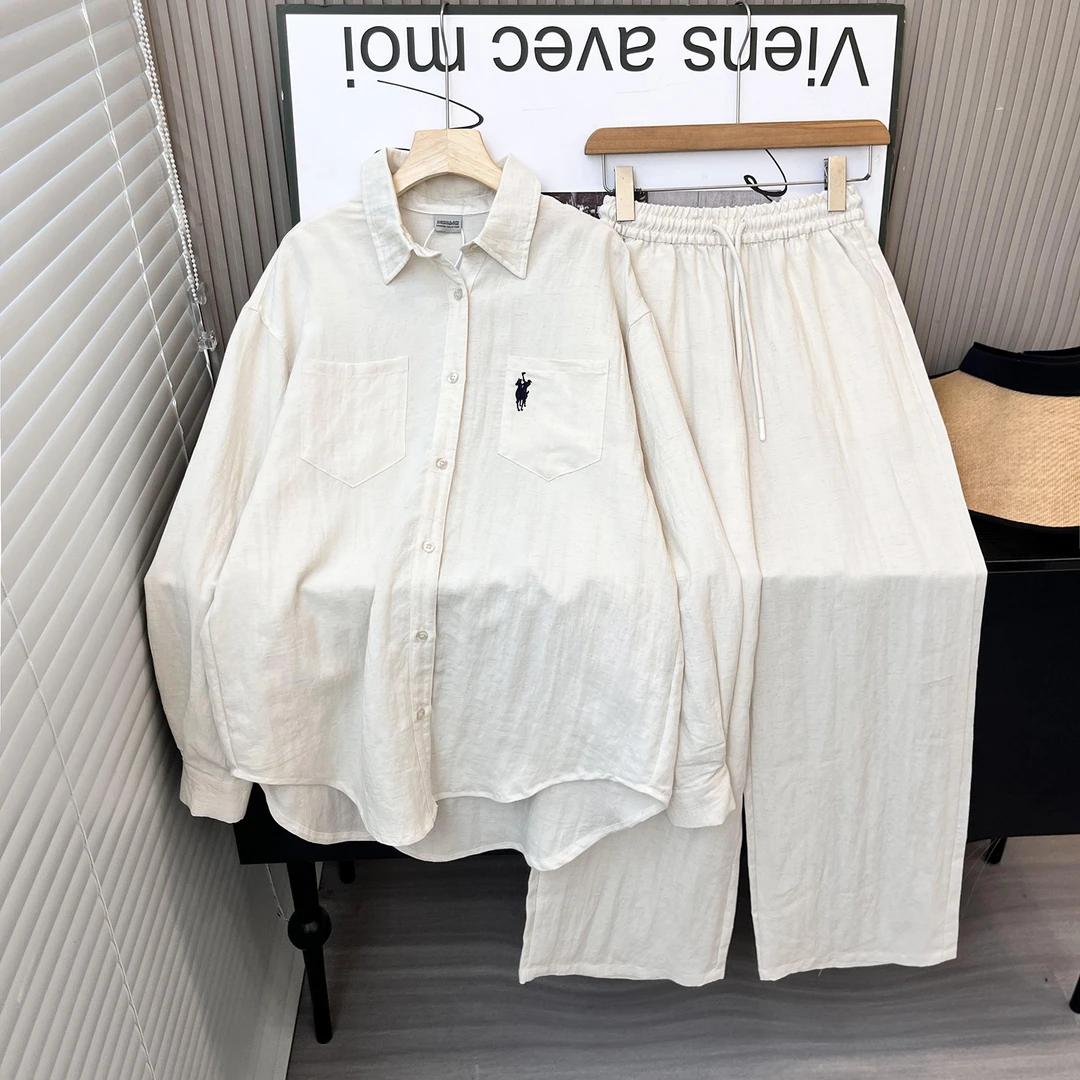 {韩莉莉外贸}夏季新款简约风显瘦衬衫百搭休闲裤时尚套装-7009