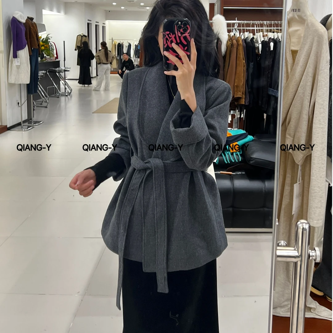 毛呢外套拼接气质女冬季西装厚款秋冬法式692