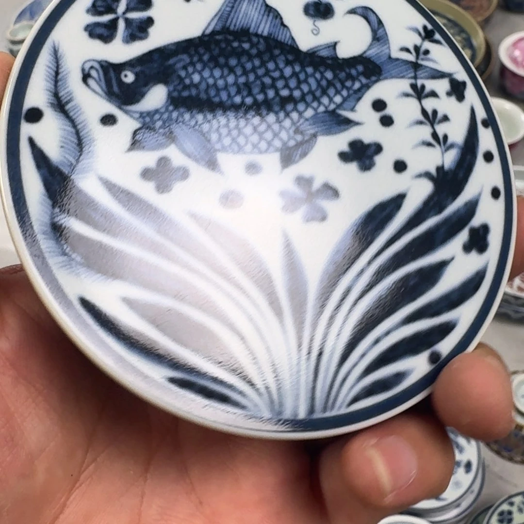 杯青花鱼藻纹盖置