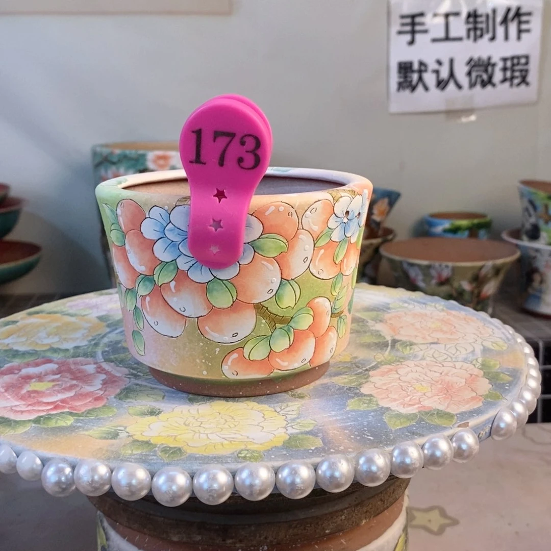 紫砂花盆温**钱红陶手绘花盆