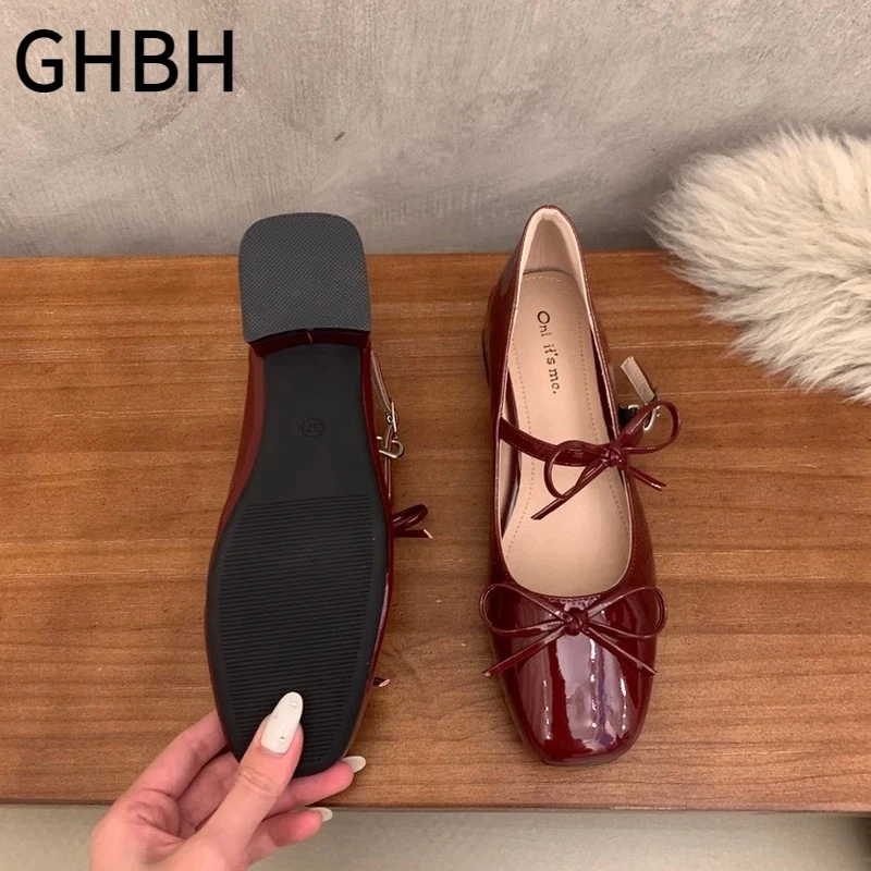 高跟百搭玛丽珍鞋女鞋子2025年春季新款红色婚鞋蝴蝶结一字带单鞋