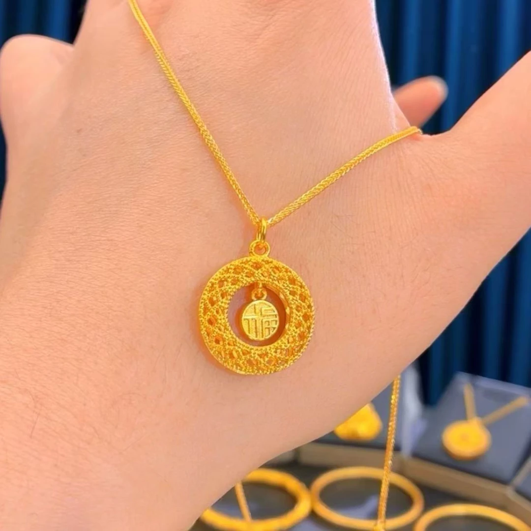 铜合金项链 织梦网福字平安扣项链女小众镂空设计轻奢高级感