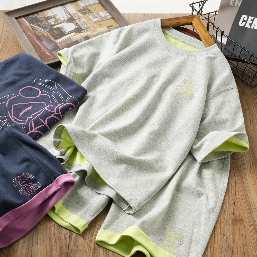 儿童卡通小熊印花夏季短袖套装中大童男童百搭两件套25XS18