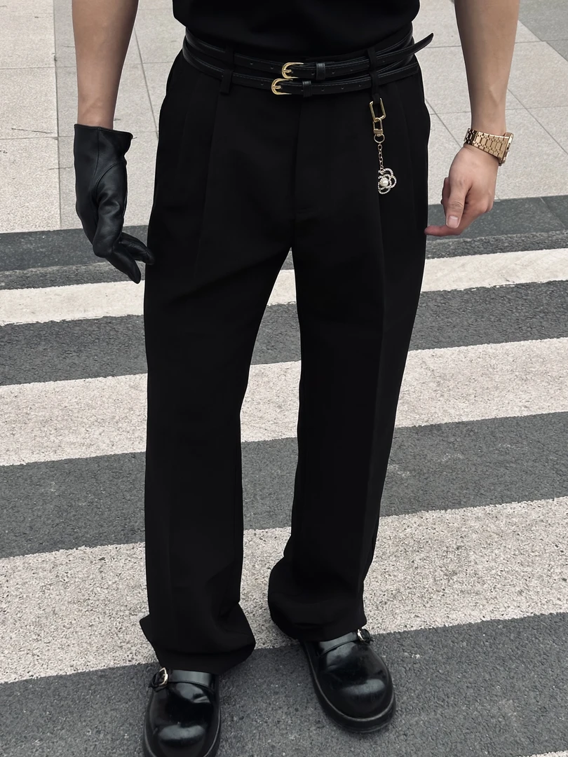 【FANG BH】男士夏日时尚百搭双腰带高级调性设计抗皱冰凉喇叭西裤