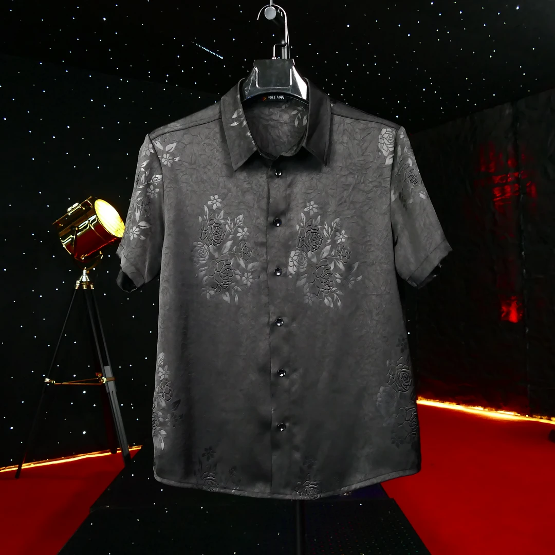 【设计】暗夜精灵 黑色玫瑰 顶奢男士衬衫短袖