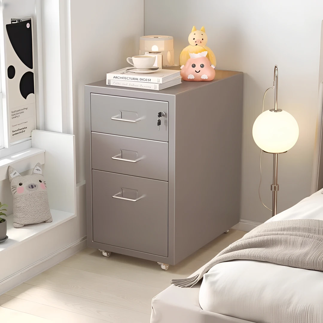 海尔默抽屉式床头柜桌下储物柜带轮可移动铁艺收纳柜铁皮多层斗柜