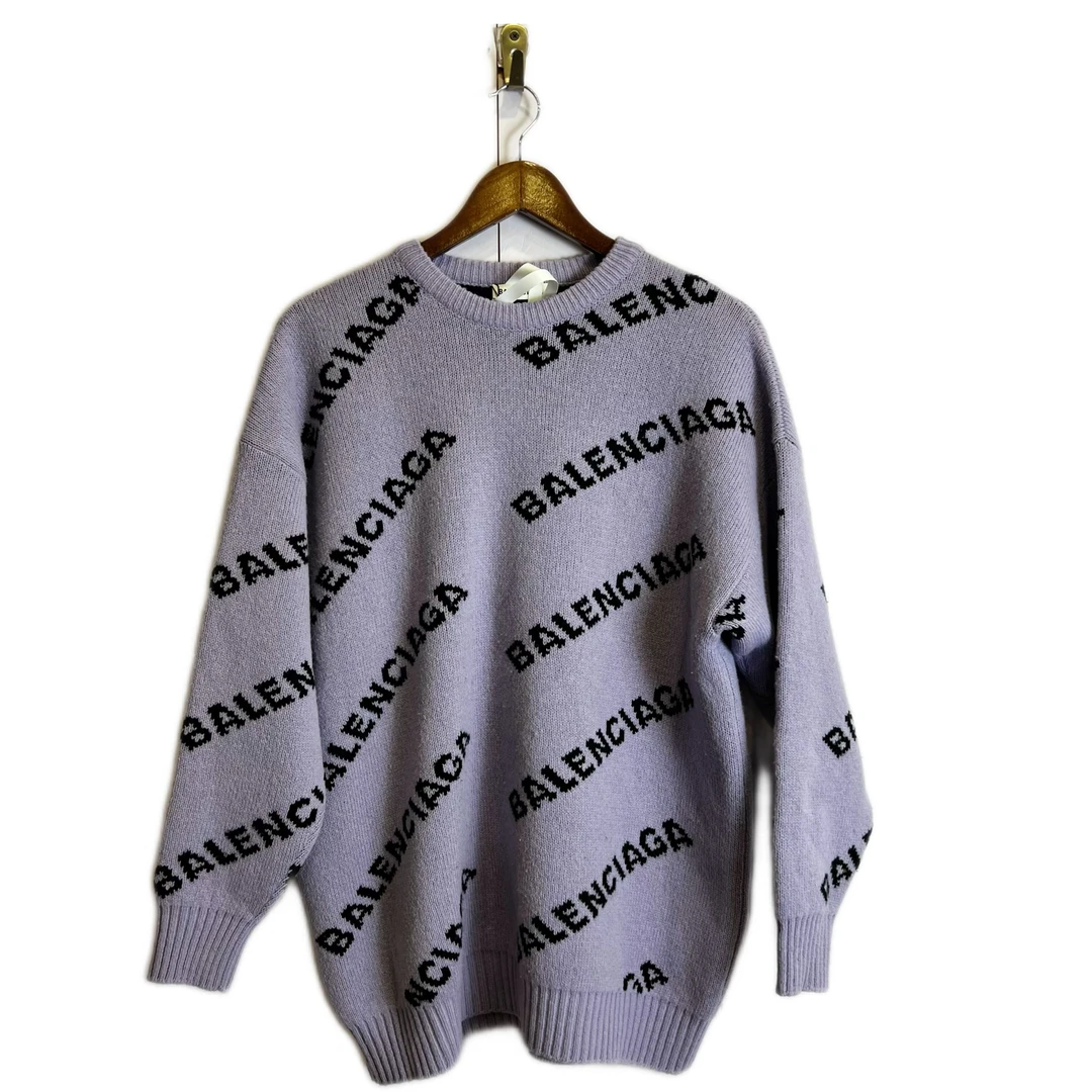 99新 Balenciaga/巴黎世家 02550 巴黎世家香芋紫羊毛毛衣 m码
