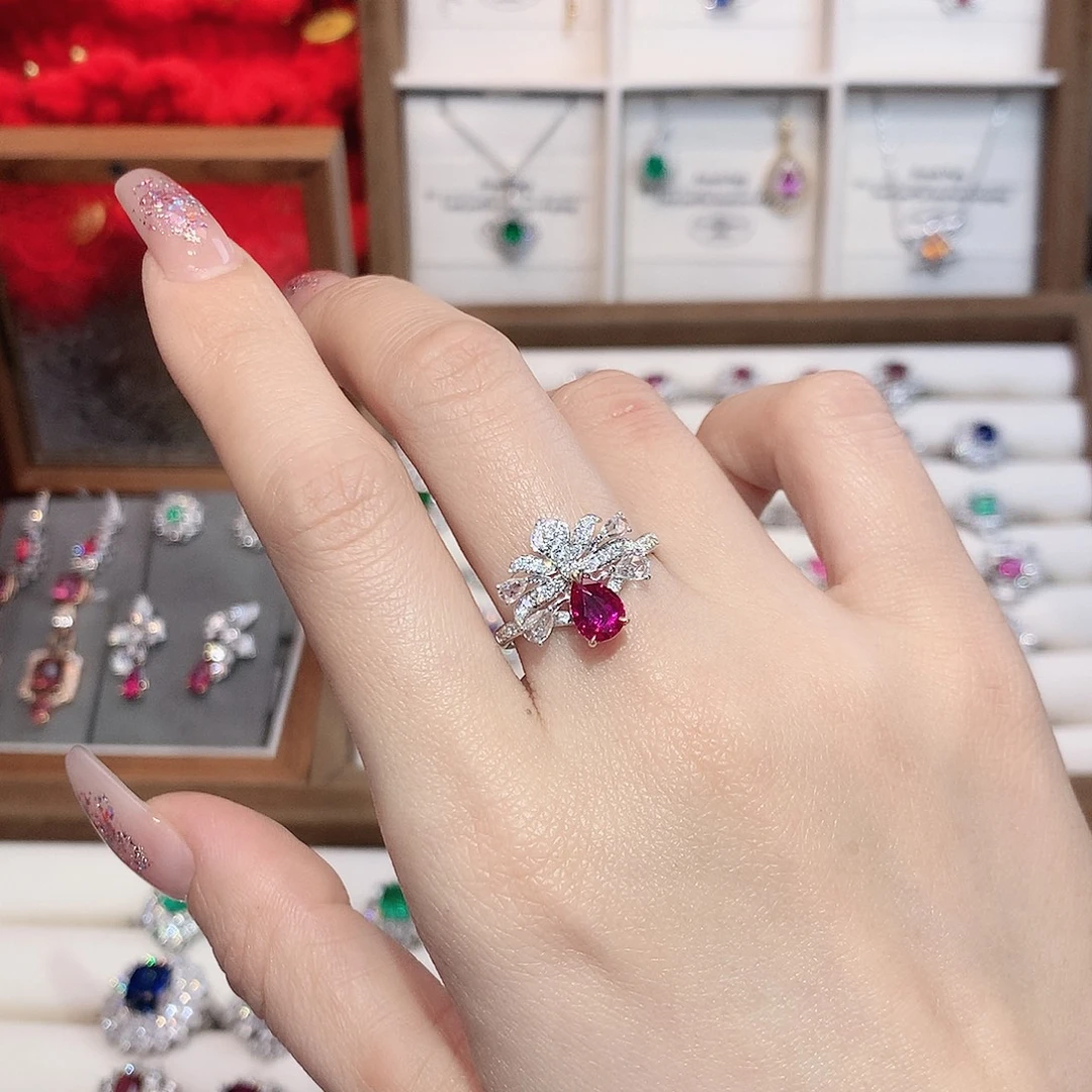 红宝石戒指18K金镶嵌1.03ct/天然宝石/七天无理由