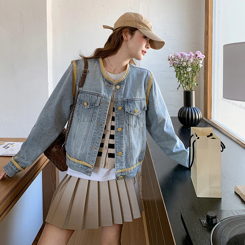 短外套短款百搭春季新款首发2025新款牛仔韩系拼色外套春秋