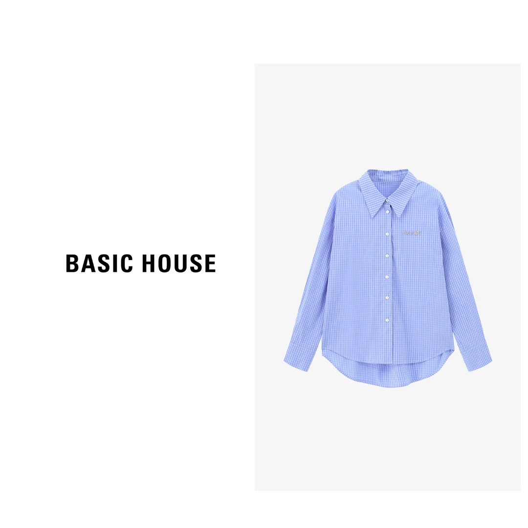Basic House/百家好春秋衬衣时尚韩版格纹翻领衬衫 B0625H5C152