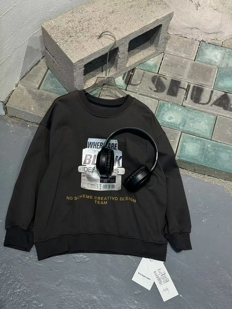 韩 2025【Y】2月22日 男女童时尚百搭黑色印花卫衣8801-