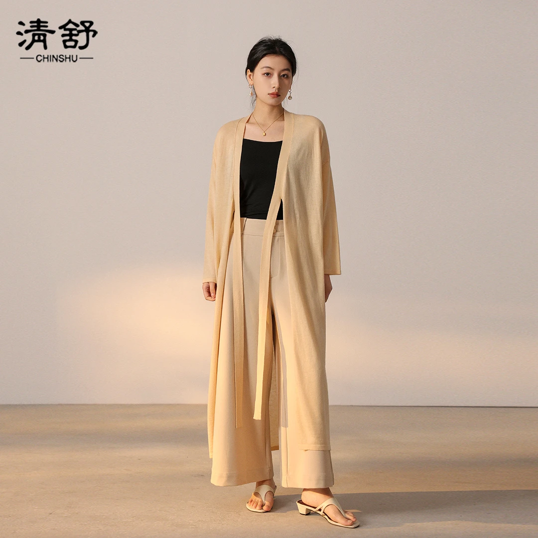 云柔超细精纺绵羊毛飘带长款针织开衫垂感轻薄防晒空调衫12001#