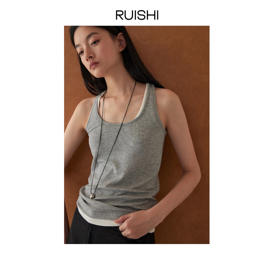 RUISHI芮时莱赛尔混纺方圆领显瘦修身工字背心女夏季R25A178501