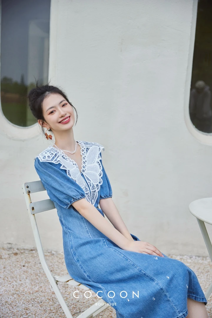 COCOON水洗休闲气质收腰牛仔连衣裙027613