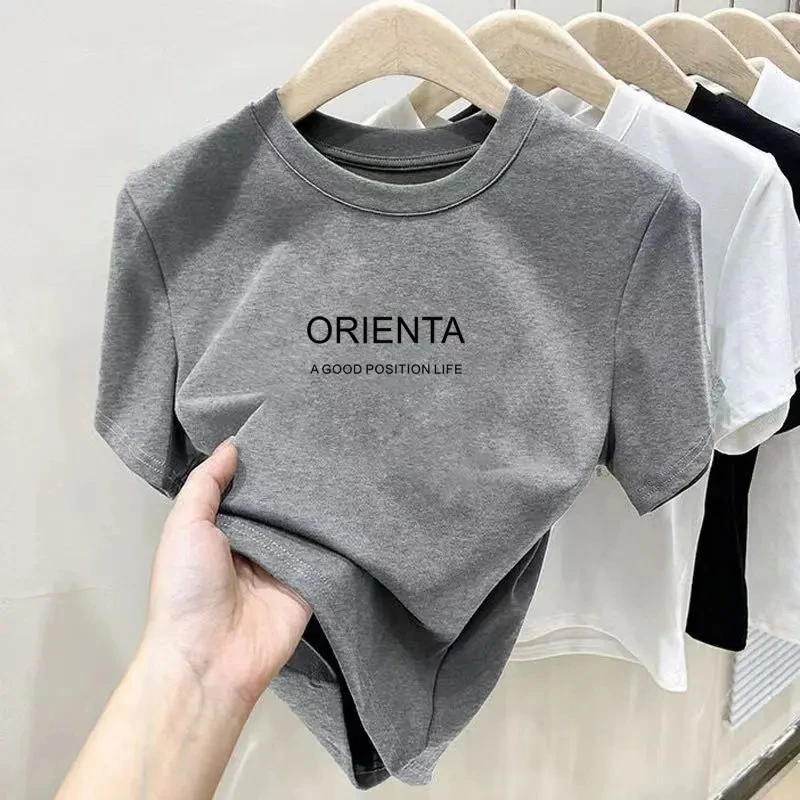 2025新款正肩磨毛厚款短袖t恤女时尚休闲洋气白色打底衫上衣夏季