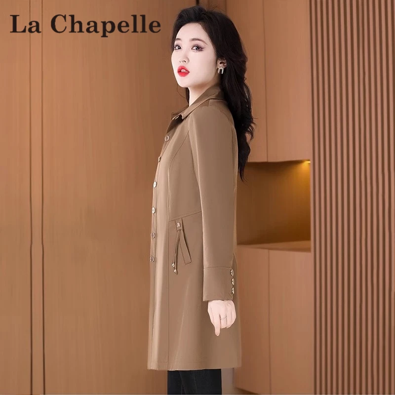 【拉夏】杭州意法高贵风衣外套女2025早秋新款气质高级感中长款大衣